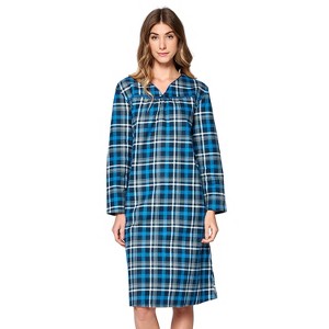 Casual Nights Women's Flannel Plaid Long Sleeve Nightgown - 1 of 4