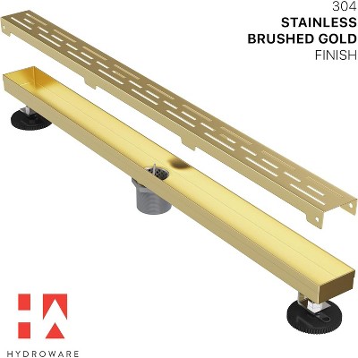 36-Inch Gold Stainless Steel Linear Shower Drain with Hair Strainer