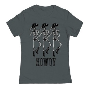 Rerun Island Women Howdy Cowboy Skeletons Short Sleeve Graphic Cotton T-Shirt - 1 of 4