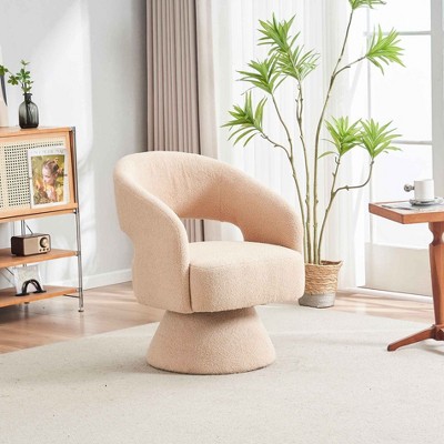CAVINAS Velvet Swivel Barrel Accent Chair with Mid-Height Backrest,Upholstered Swivel Living Room Chairs,Reading Chairs for Living Room