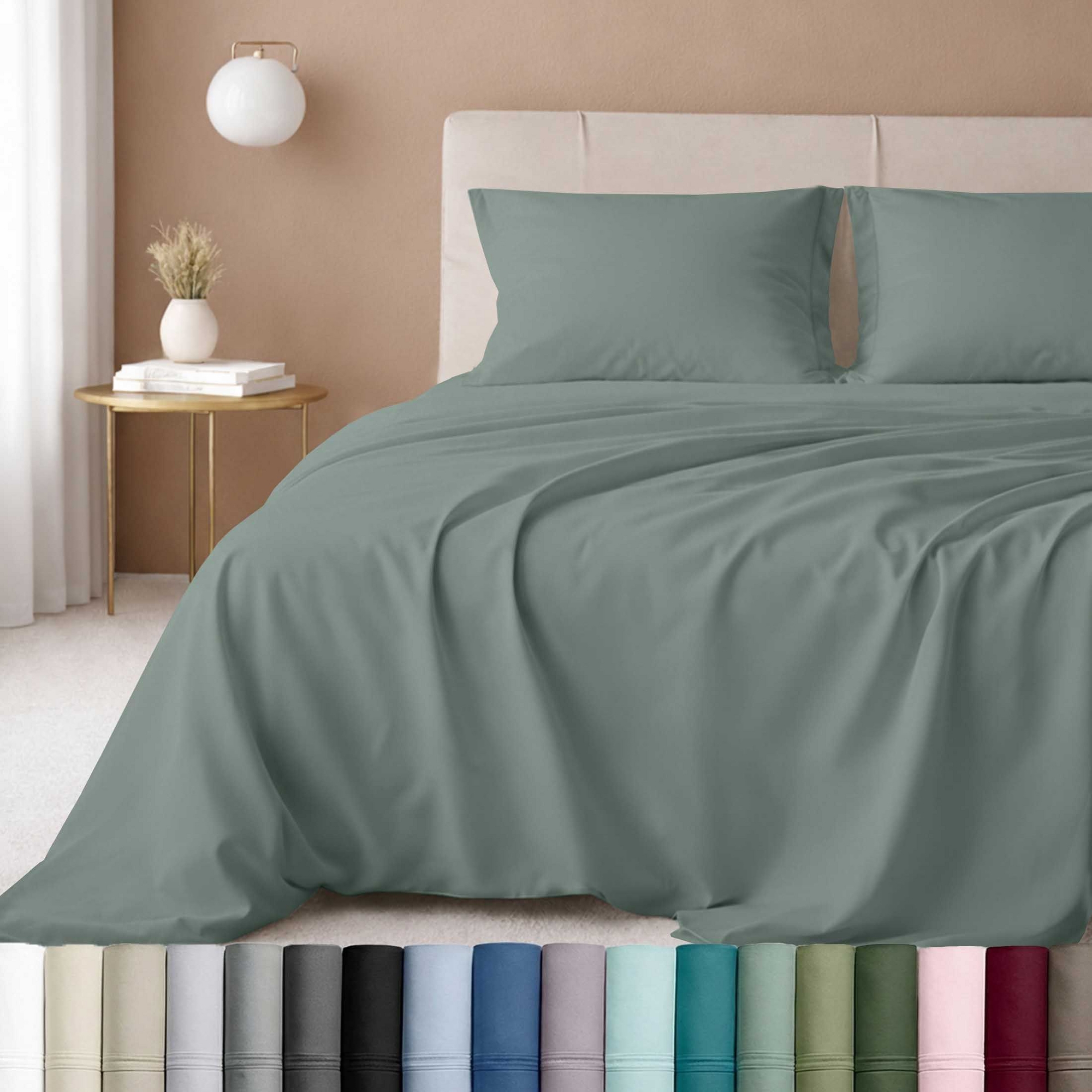 5-Star Sheet Set, 600 Thread Count 100% Cotton Sateen, Soft & Crisp Bed Sheets with Deep Pockets by California Design Den - Sage Green Queen