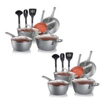 Nutrichef 15 Piece Nonstick Kitchen Cookware Set With 2 Cooking Pots, 2  Sauce Pots, 4 Lids, 2 Pans, And 5 Utensils, Multicolor : Target