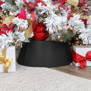 AuldHome Design 23" Black Metal Christmas Tree Collar; Enamelware Small Skirt for Short / Pencil Trees - 1 of 4