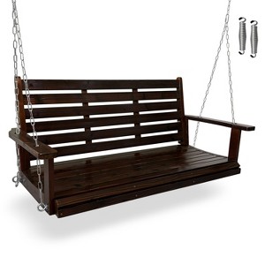Fortune Candy Wooden Porch Swing 2-Seater Extra Large, Ergonomic Seat, Bench Swing with Hanging Chains, for Outdoor Patio Garden Yard (Deep Brown) - 1 of 4