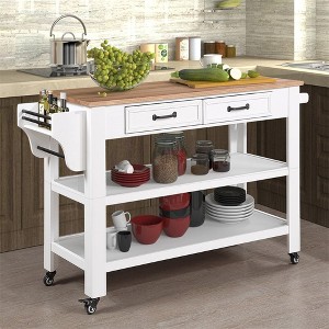 57 Inch Rolling Kitchen Island with Storage, Large Kitchen Cart with Solid OAK Wood Top & 2 Drawers, Kitchen Island Cart On Wheels Wine & Spice Rack - 1 of 4