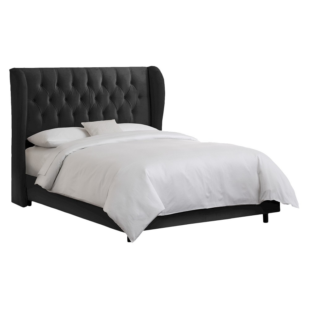 Queen Tufted Upholstered Wingback Bed Velvet Black - Threshold