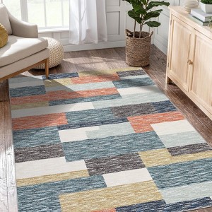 Modern Area Rugs Geometric Living Room Rug Soft Checkered Rugs Non Slip Low Pile Washable Rugs for Bedroom - 1 of 4