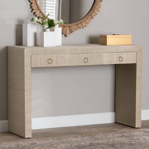 bali & pari Cielo Woven Grasscloth 3 Drawer Console Table Natural/Gold - 1 of 4