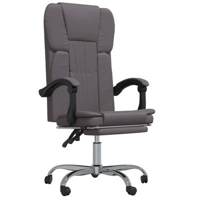 vidaXL Reclining Office Chair- Adjustable, Swivel Design with Rolling Castors, Grey Faux Leather, Metal and Plywood Frame