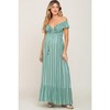 PinkBlush Green Striped Off Shoulder Front Tie Maternity Maxi Dress - 2 of 4