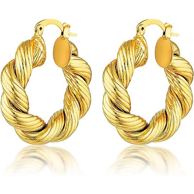 Chunky Gold Hoop Earrings for Women, 14k Gold Plated Thick Triple Hoop Earrings Hypoallergenic Trendy Chunky Gold Hoops