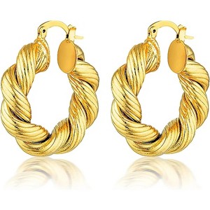 Chunky Gold Hoop Earrings for Women, 14k Gold Plated Thick Triple Hoop Earrings Hypoallergenic Trendy Chunky Gold Hoops - 1 of 4