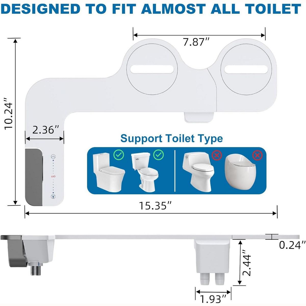 Ultra-Slim Bidet Attachment for Toilet, Non-Electric Cold Water Sprayer, Adjustable Pressure Dual Nozzle for Front/Rear Wash, Bathroom, White/Gray - thumbnail 5