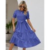 Women's Summer Puff Short Sleeve Smocked Midi Dress with Elastic Waist and Tiered A Line Maxi Design - 2 of 4
