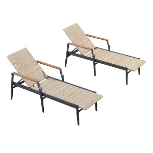PURPLE LEAF Outdoor Chaise Lounge Chair Set of 2 Patio Pool Lounger Chairs with Wooden Armrest Sunbathing Tanning Recliner for Outside Backyard - 1 of 4