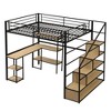 Full Size Metal Loft bed with Staircase, Built-in Desk and Shelves, Black - 2 of 3