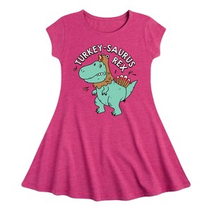 Girls' - Instant Message - Turkeysaurus Rex Fit & Flair Cap Sleeve Graphic Dress - 1 of 4