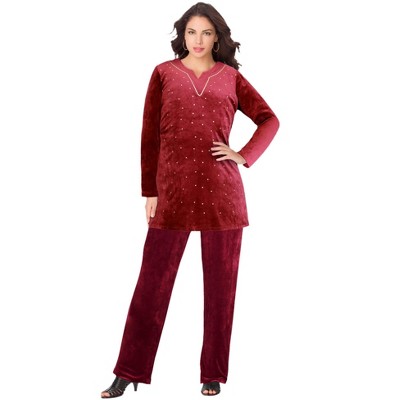 Roaman's Women's Plus Size Velour Tunic & Pant Set