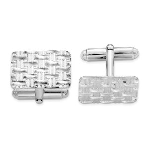 Black Bow Jewelry Rhodium Plated Sterling Silver Basketweave Rectangle Cuff Links, 20mm - 1 of 3