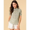 Allegra K Women's Vintage Floral Turnover Collar Split Neck Puff Short Sleeve Chiffon Blouse - 3 of 4