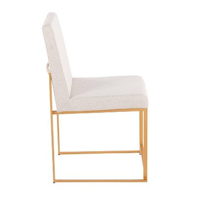 Set of 2 Beige Upholstered Dining Chairs with Gold Metal Frame