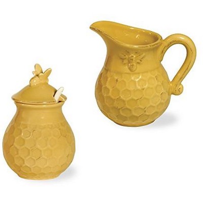 Boston International Embossed Ceramic Cream and Sugar Set, 2-Piece, Honeycomb