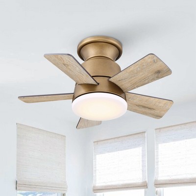 24" Brass Gold LED Flush Mount Ceiling Fan with Remote and Reversible Blades