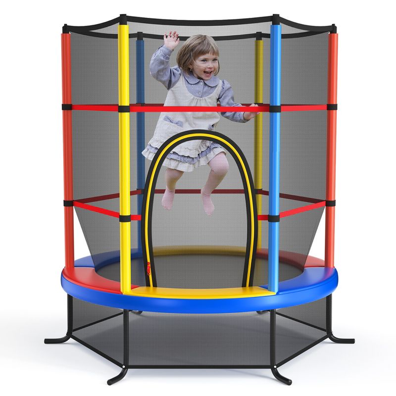 Costway 55'' Kids Trampoline Bouncing Jumping Mat Recreational Trampoline W/Enclosure Net, 1 of 11