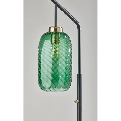 Edison Black and Brass Floor Lamp with Green Glass Shade