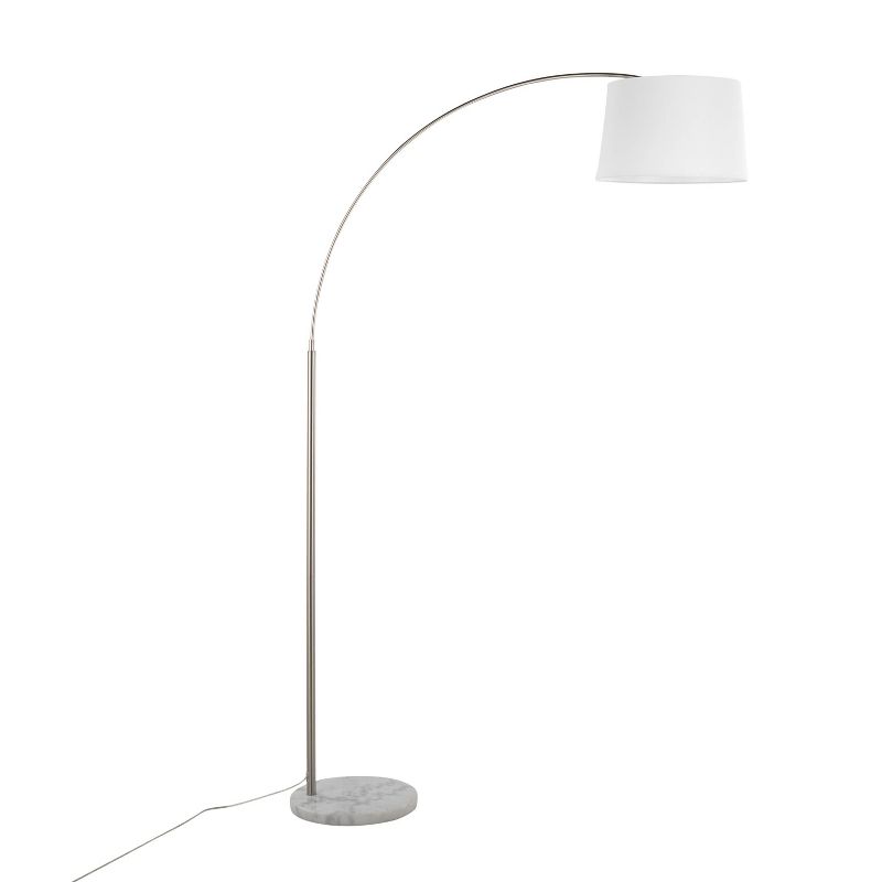 LumiSource March Contemporary Floor Lamp in White Marble and Nickel with White Linen Shade, 3 of 11