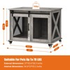 37" Dog Crate with Sliding Barn Door - Flip Top Wooden Kennel End Table on Wheels, Movable Divider Indoor Cage for Medium Dogs, Gray - 3 of 4