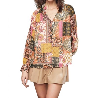 Women's Daphne Patchwork Print Chiffon Long-sleeve Top - entro