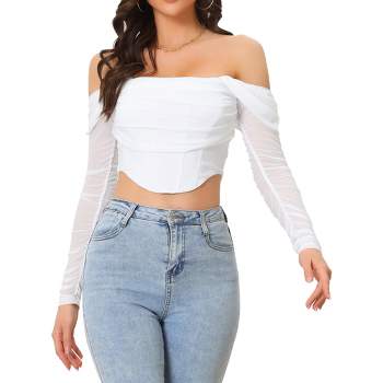 Allegra K Women's Sheer Mesh Long Sleeve Button Down Shirts White Medium :  Target