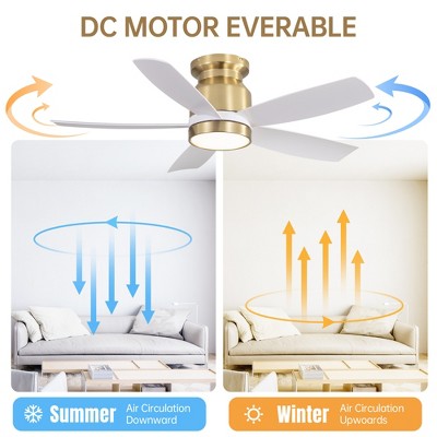 42 Inch Gold Low Profile Ceiling Fan with Lights and Remote Control Modern Flush Mount Ceiling Fan Light Kit 6 Speeds & Timing for Living Room Bedroom