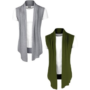 Lars Amadeus Men's Lightweight Asymetric Hem Sleeveless Cardigan 2 Packs - 1 of 4