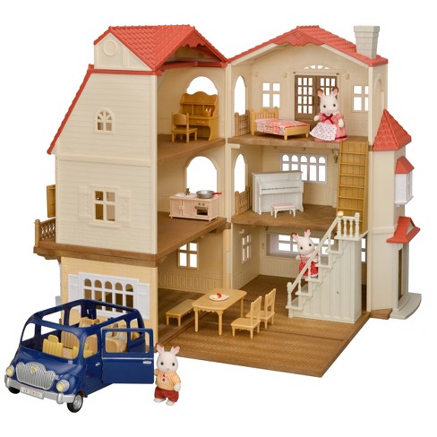 Calico Critters Red Roof Grand Mansion Gift Set Dollhouse Playset With 3 Figures Furniture Vehicle And Accessories Target