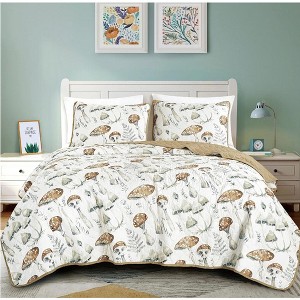 Home Mart Goods 3 Piece White Gold Reversible Quilt Coverlet Bedspread Bedding Set - 1 of 4