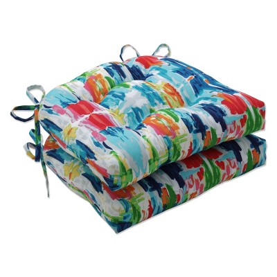 2pk Outdoor/Indoor Large Chair Pad Set Abstract Reflections Multi Blue - Pillow Perfect