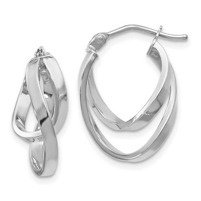 Black Bow Jewelry 14k White Gold Double Freeform Hoop Earrings, 17mm (5/8 Inch)
