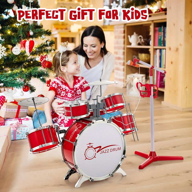 Costway Jazz Drum Set for Toddler Kids Educational Toy w/Keyboard Cymbal Microphone, 3 of 11