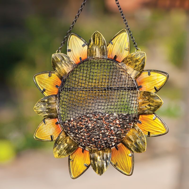 Evergreen Flag Beautiful Sunflower Metal and Glass Bird Feeder - 11 x 19 x 3 Inches, 3 of 4