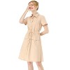 INSPIRE CHIC Women's Point Collar Front Elastic Waist Drawstring Mini Shirt Dress with Pocket - 3 of 4
