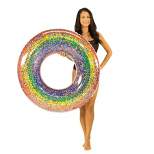 PoolCandy Inflatable Classic Large Rainbow Pool Tube Glitter Ultra Durable Sun Tan Fun Great For Pools, Lakes, And More