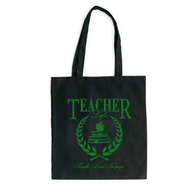 City Creek Prints Teacher Life Books Canvas Tote Bag - 15x16 - Black