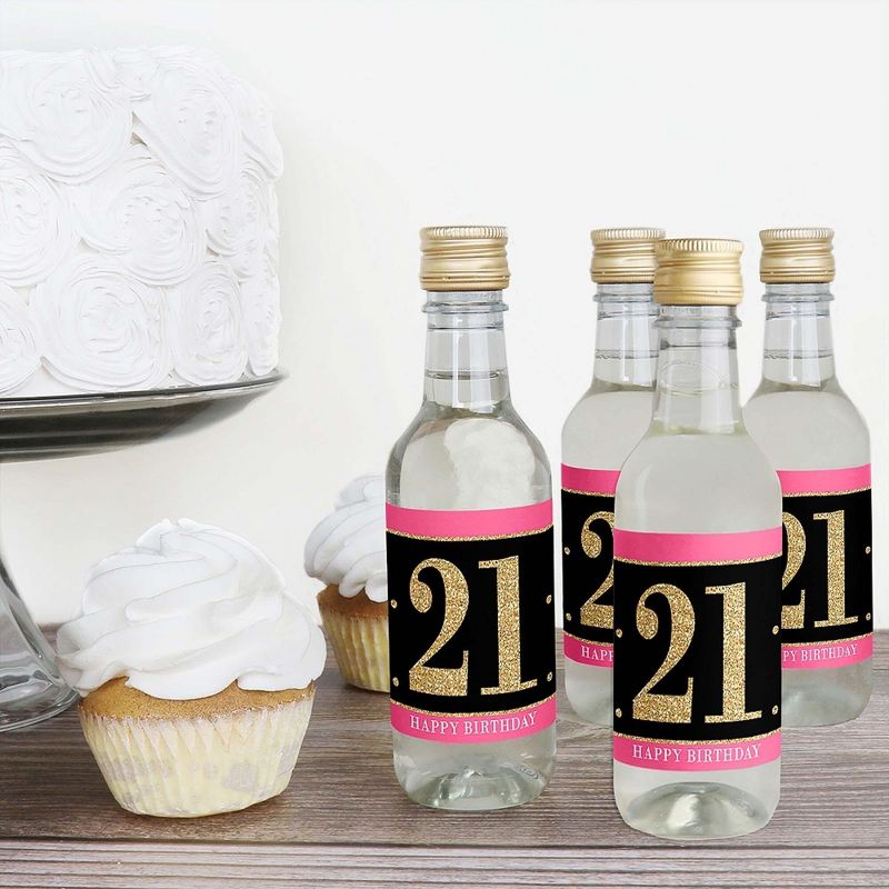 Big Dot of Happiness Finally 21 Girl - 21st Birthday - Mini Wine and Champagne Bottle Label Stickers - 21st Birthday Party Favor Gift - Set of 16, 3 of 7