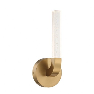 Warm Brass Dimmable LED Wall Sconce with Clear Seeded Acrylic Shade