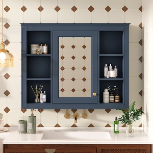 NicBex Modern Wall-Mounted Bathroom Storage Cabinet, Mirror with 6 Adjustable Open Shelves, Space-Saving Mirror Medicine Cabinet for Toiletries - 1 of 4