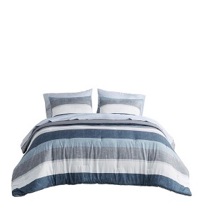 SEVOBAL Bedding Sets, Twin Stripe Comforter Set with Matching Sheets for Complete Bedroom Update, Blue, 16.54"*12.6"*11.02" - 1 of 4