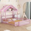 NicBex Full Size Montessori Bed with Detachable House Shape Headboard,Floor Bed with Guardrails and Kids Dress Up Rack,Toddler Bed for Bedroom,Pink - 2 of 4