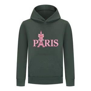 Everyday Kids Paris Bow Girls Pullover Hoodie – Pink Eiffel Tower City Graphic Sweatshirt - 1 of 4